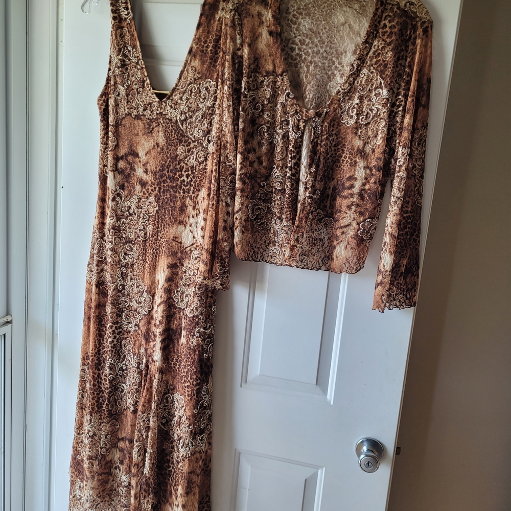 Brown Leopard Print Dress and Cardigan Set
